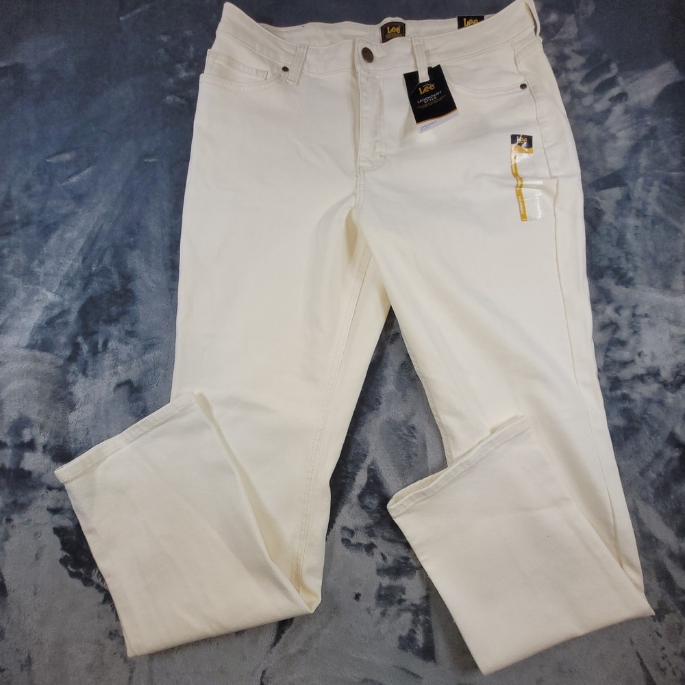 Lee Legendary Style Straight Leg Jeans Ecru Off White Mid Rise 112344173 Sz 14M